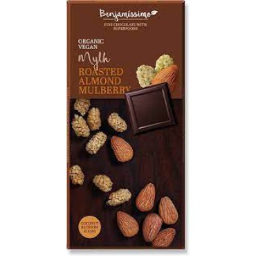 Vegan čokoláda Pražené mandle a moruše BIO 70g
