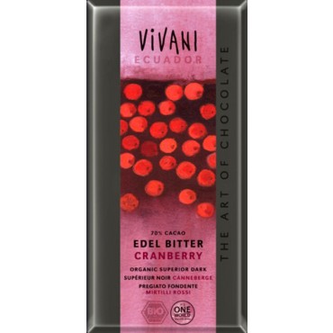 Vivani: Čokoláda hořká 70% brusinky BIO 100g