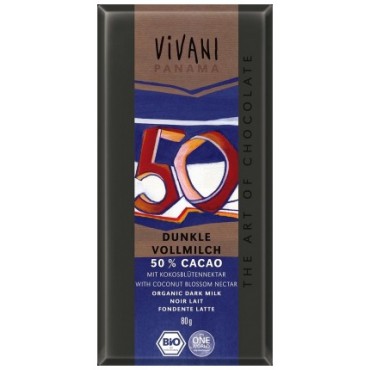 Vivany: Mléčná čokoláda s kokosovým cukrem 50% BIO 80g