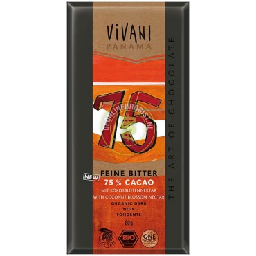 Vivany: Hořká čokoláda s kokosovým cukrem 75% BIO 80g