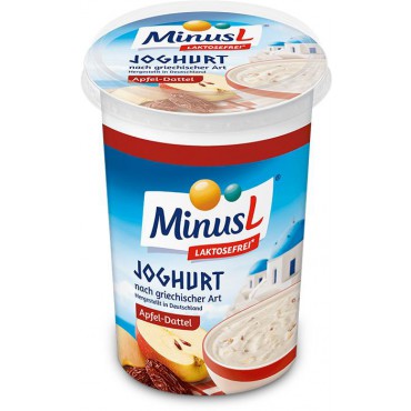MinusL: Jogurt řecký s příchutí jablka a datlí bezlaktózový 400g