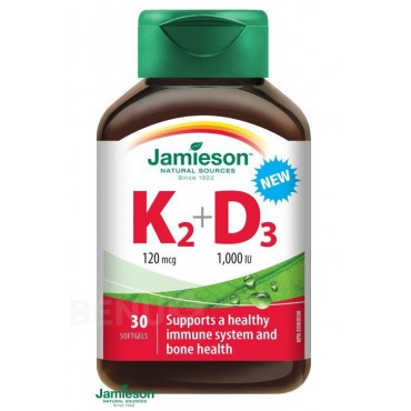 Jamienson: Vitamíny K2 120mcg a D3 1000 IU 30cps.