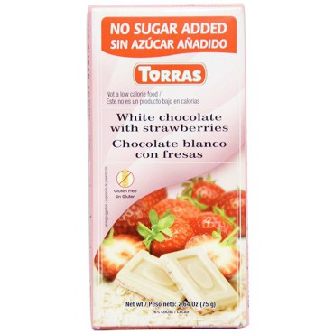 Torras: Čokoláda bílá s jahodami bez cukru 75g