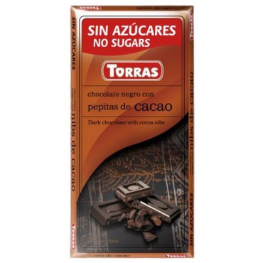 Tmavá čokoláda s kakaovými boby bez cukru 75g 