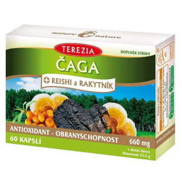 Čaga + reishi a rakytník 60cps.