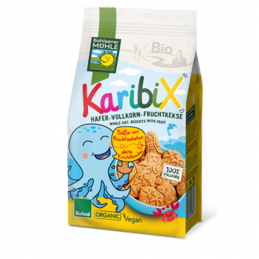 Ovesno-ovocné celozrnné keksy Karibix BIO 125g